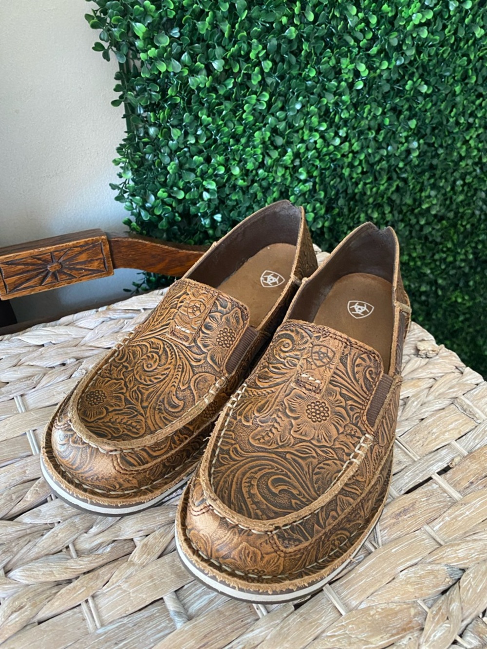 Ariat Tan Tooled Leather Slip-On Loafers